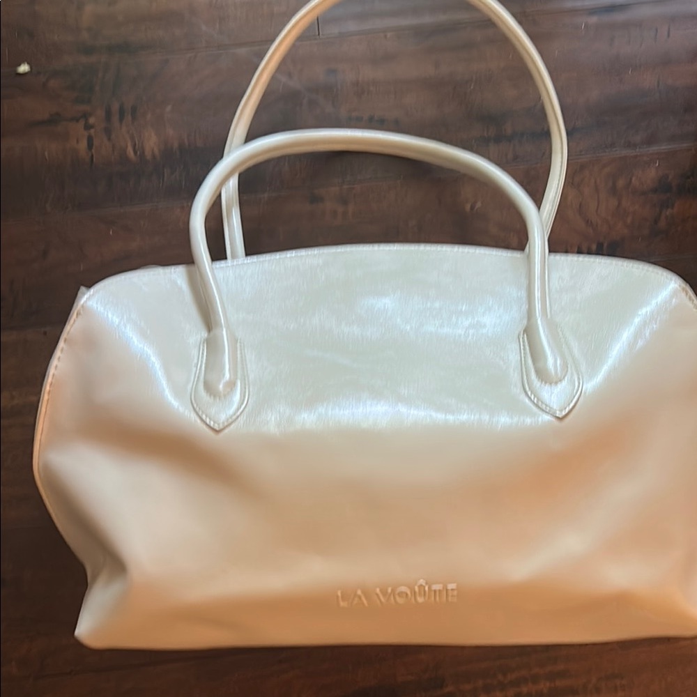 Labored Cream Structured Tote with Curved Handles